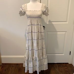 NWOT Tory Burch XL Blue and White Striped Smock Dress